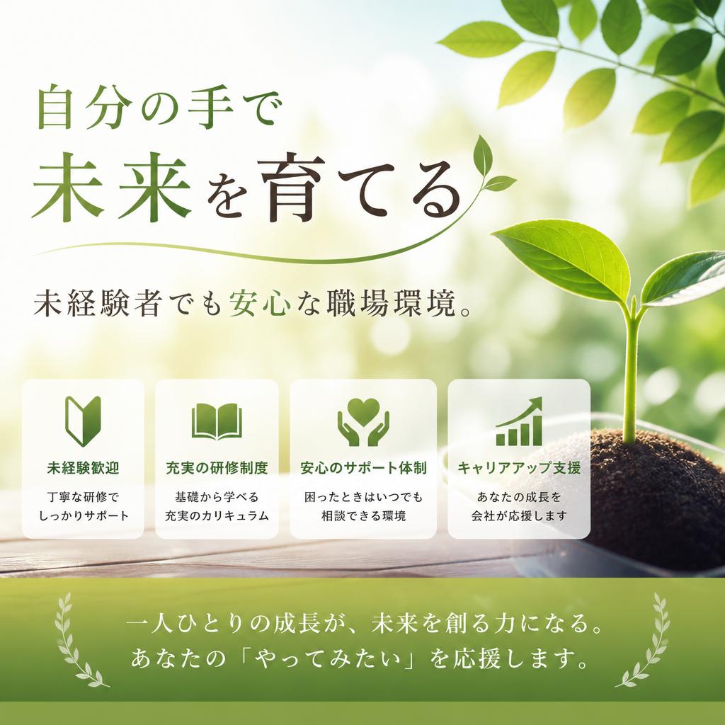 自分の手で未来を育てる、未経験者でも安心な職場環境。